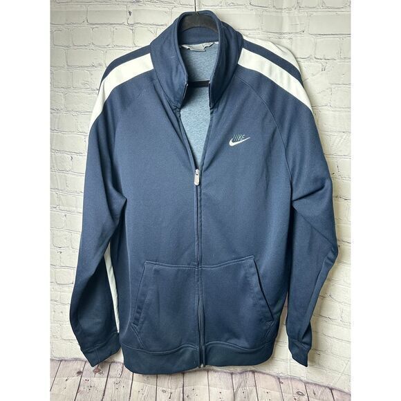 Nike Men's Full-Zip Track Jacket Navy Blue‎ with White Stripe Sporty Casual - Picture 1 of 5
